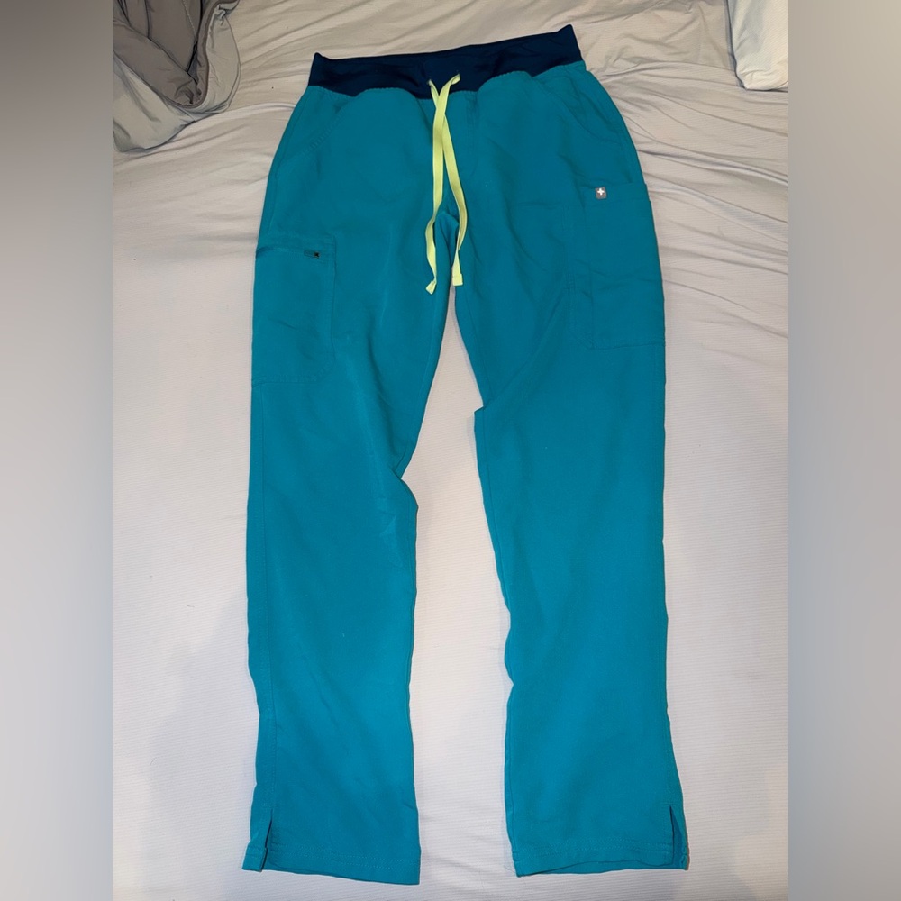 Figs Women's Blue Joggers with Yellow Drawstring